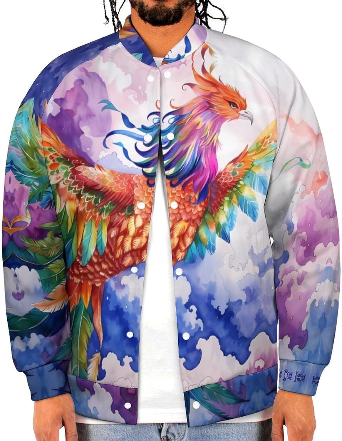 Colorful Phoenixes Clound Novelty Men's Baseball Jackets Causal Sweatshirt Button Top Long Sleeve Coat
