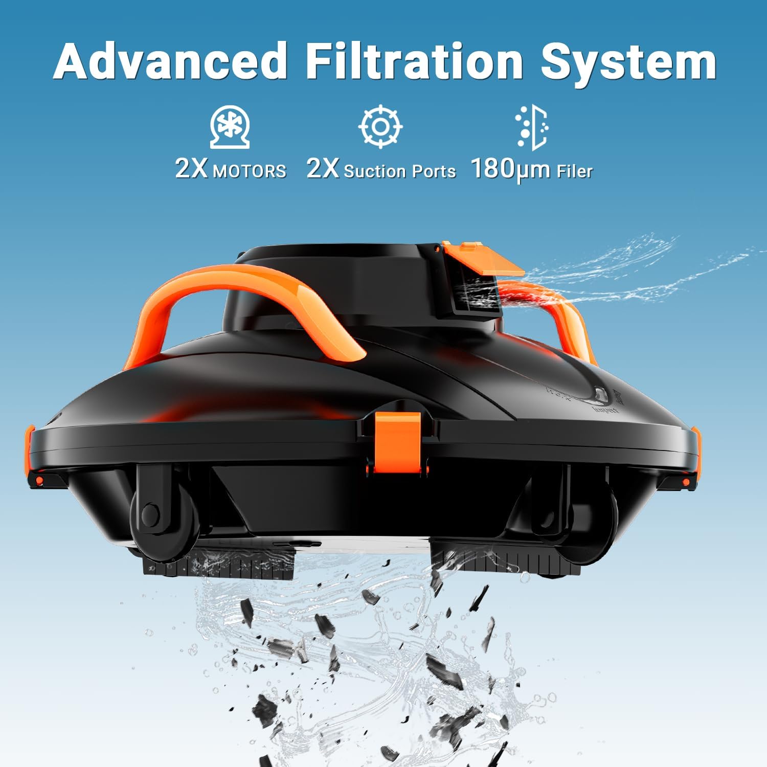 Cordless Robotic Pool Cleaner, 110 Min Runtime Pool Vacuum, Self-paking, Lightweight, Ideal for Above Ground Pools up to 914 sq.ft