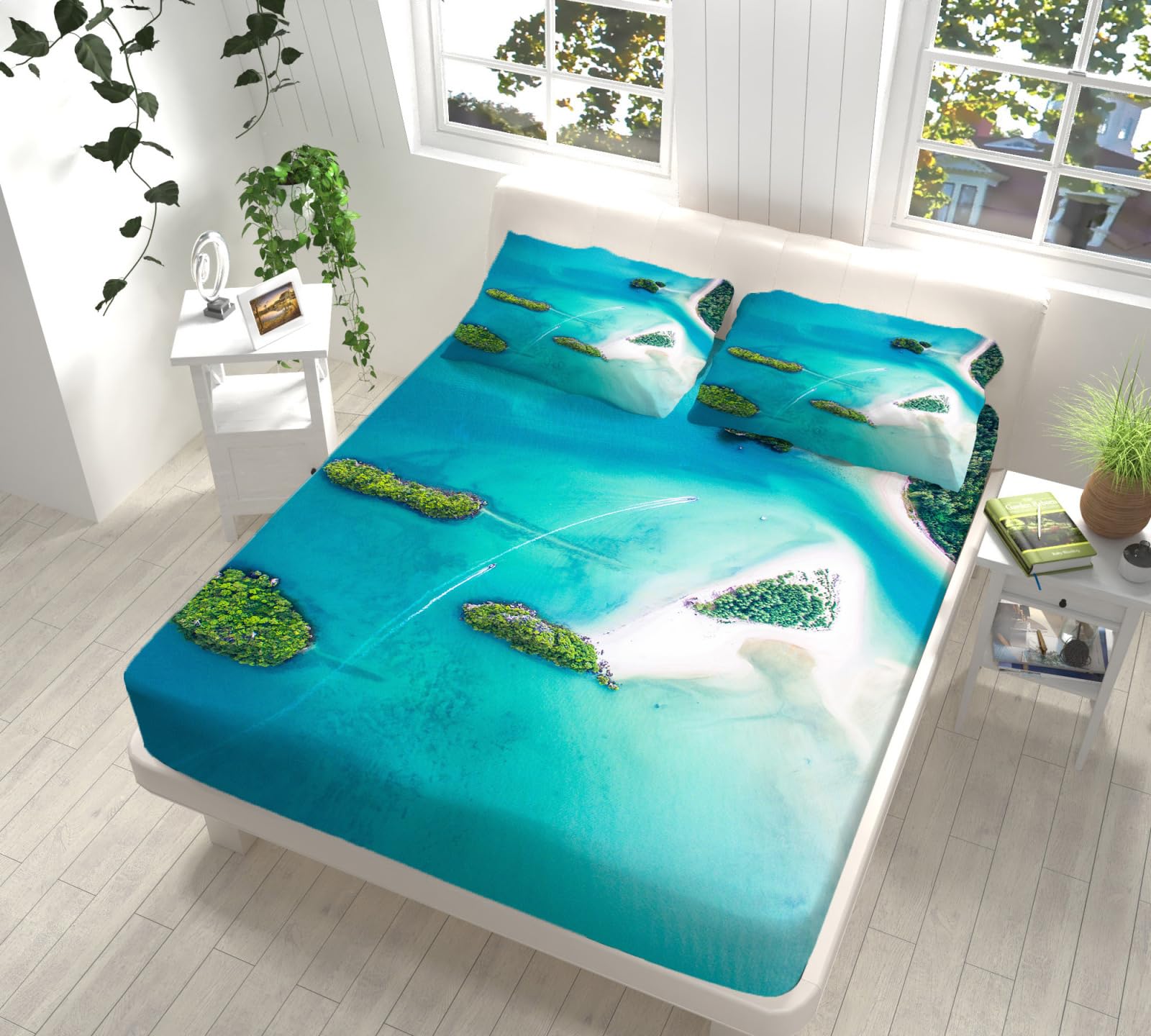 Spannbettlaken 140x200cm See Blauer Baum Matratzenbezug Bettlaken 140x200 Bed Linen Mikrofaser Matratzenbezug Atmungsaktiv Bed Sheets Bettbezug 30cm Extra Tiefe Spannbetttücher