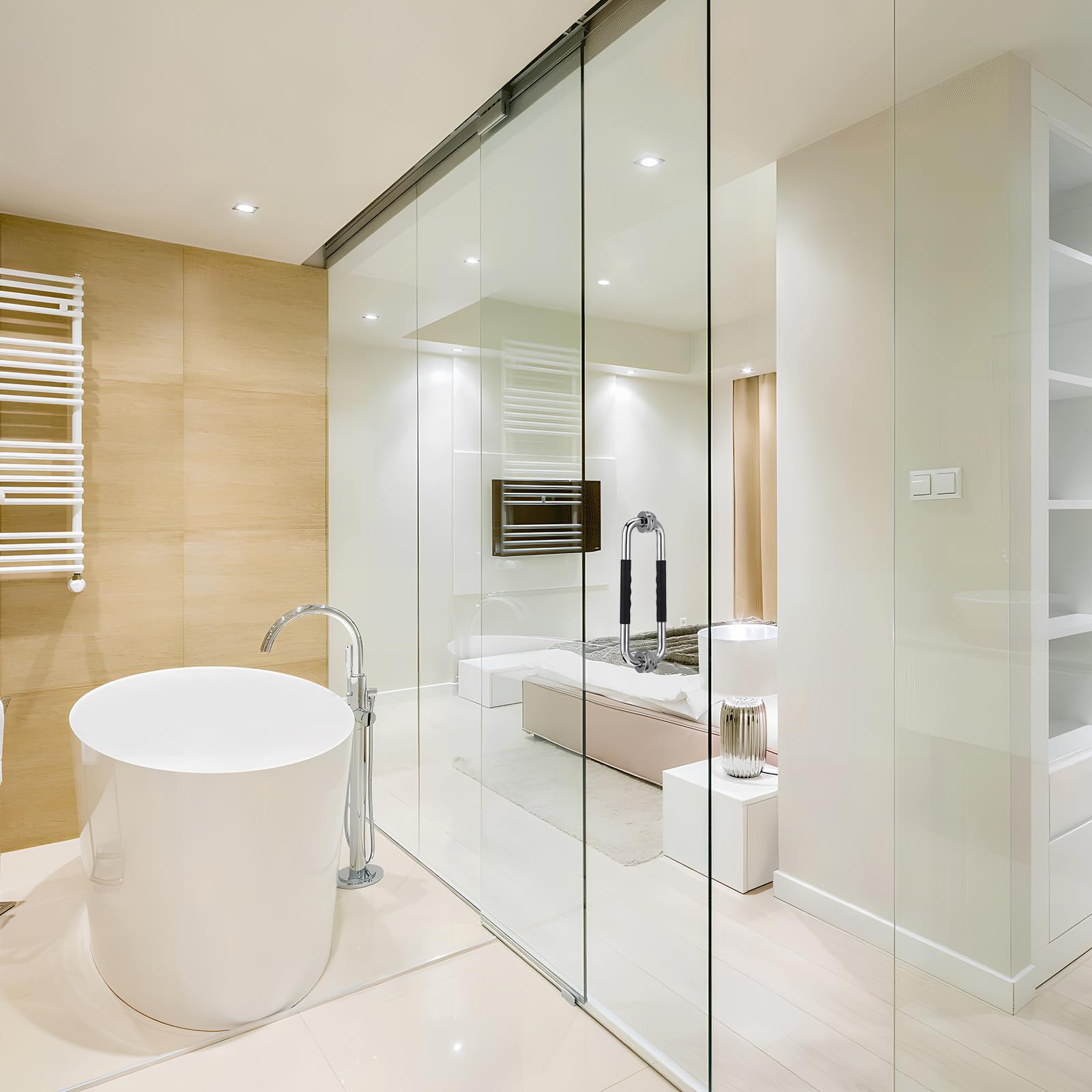 2 Pezzi Maniglioni Bagno Neri in Acciaio Inox 304 per Doccia | Superficie in Silicone, Stile Moderno, Installazione Sicura e Robusta