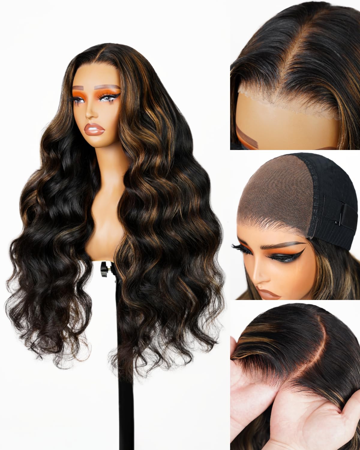 Arabella Ombre Lace Front Wig human hair 6X5 Glueless Wigs Human Hair Pre plucked Pre Cut + High Density 220% Salon-Quality Closure Wigs Human Hair