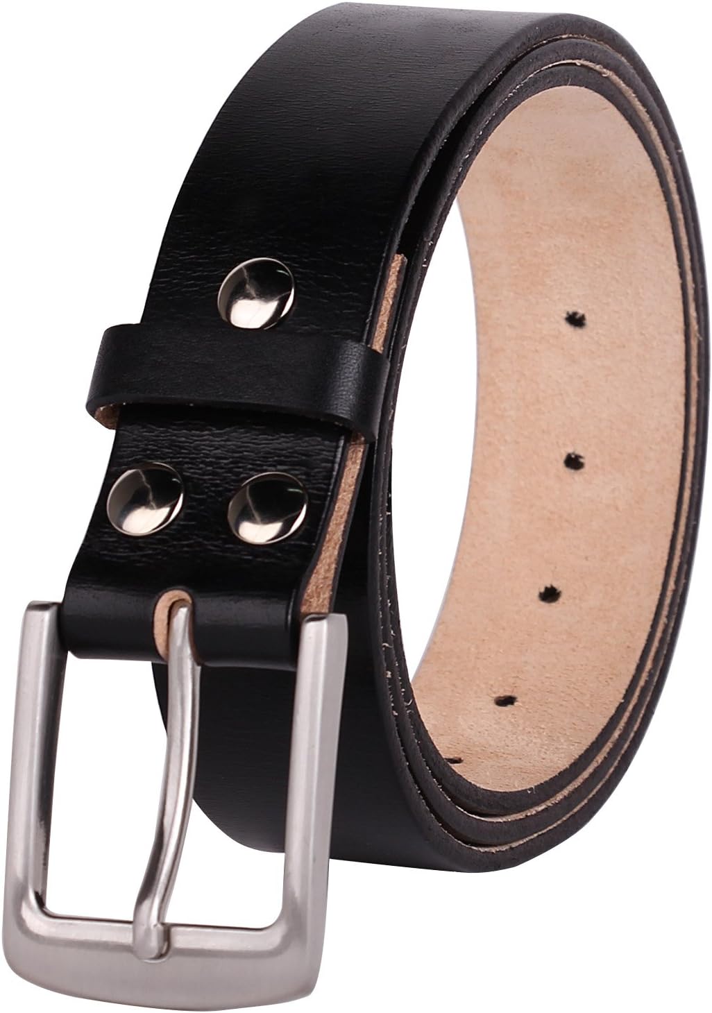 Senmi Mens 100% Genuine Full Grain Leather Belt One Piece Snap On Belt Strap Classic Vintage Style 1.5" (38mm) Wide