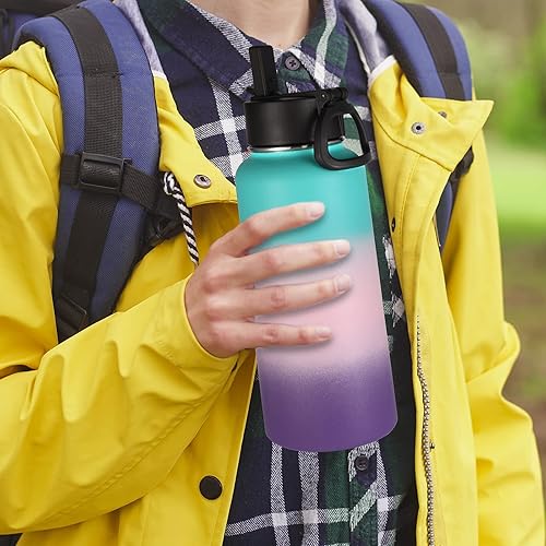 Miniatura 7 de Volhoply Botellas de Agua Aisladas de 32 oz Paquete de 2 con Tapa de Pajita y Tapa de Boquilla, Botella de Agua Deportiva de Acero Inoxidable, Vasos