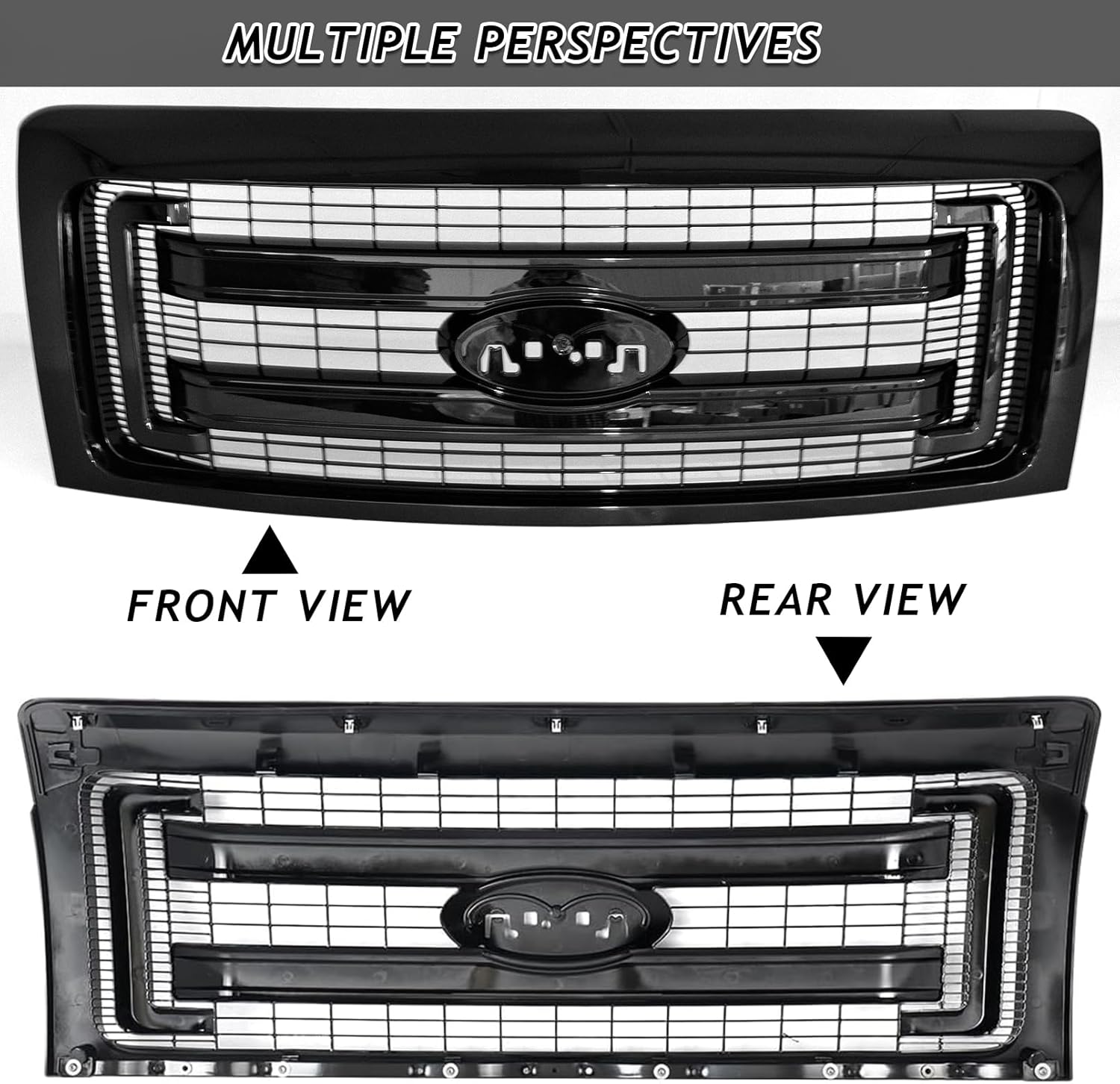 Front Bumper Grille Grill Fit For 2009-2014 Ford F150 F-150 XLT Style Front Hood Upper Grille Guard Cover Replacement For DL3Z8200DA/DL3Z8200CA (Glossy Black)