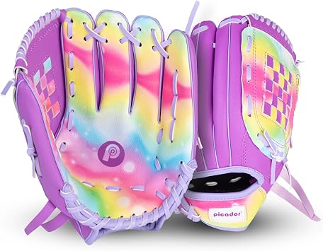 Baseball Glove 10.5 - Colorful Girls Softball Gloves for Kids Children Youth Training Play, Left Infielders Mitts Right Hand Throw