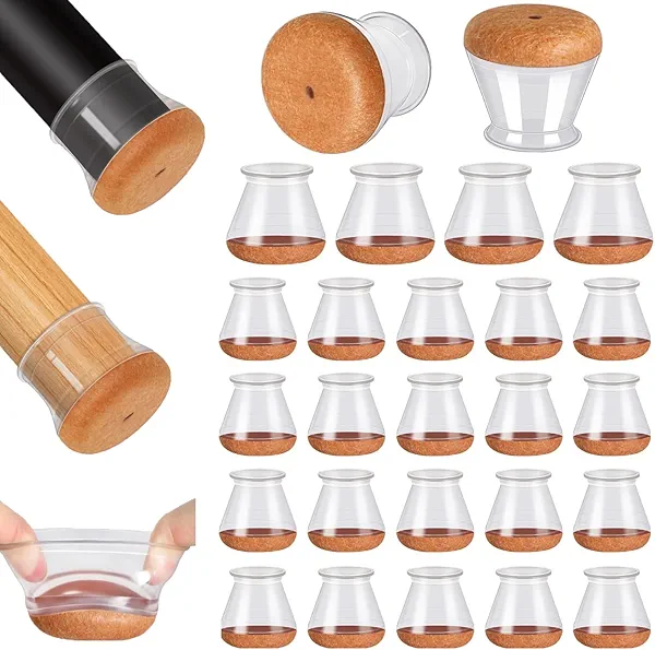 PISAO 24 Pcs Chair Leg Floor Protectors, Silicone Chair Leg Protectors Caps Covers for Hardwood Floors, Furniture Pads Sliders with Wrapped Felt Bottom Medium (Fit:0.76"-1.18")