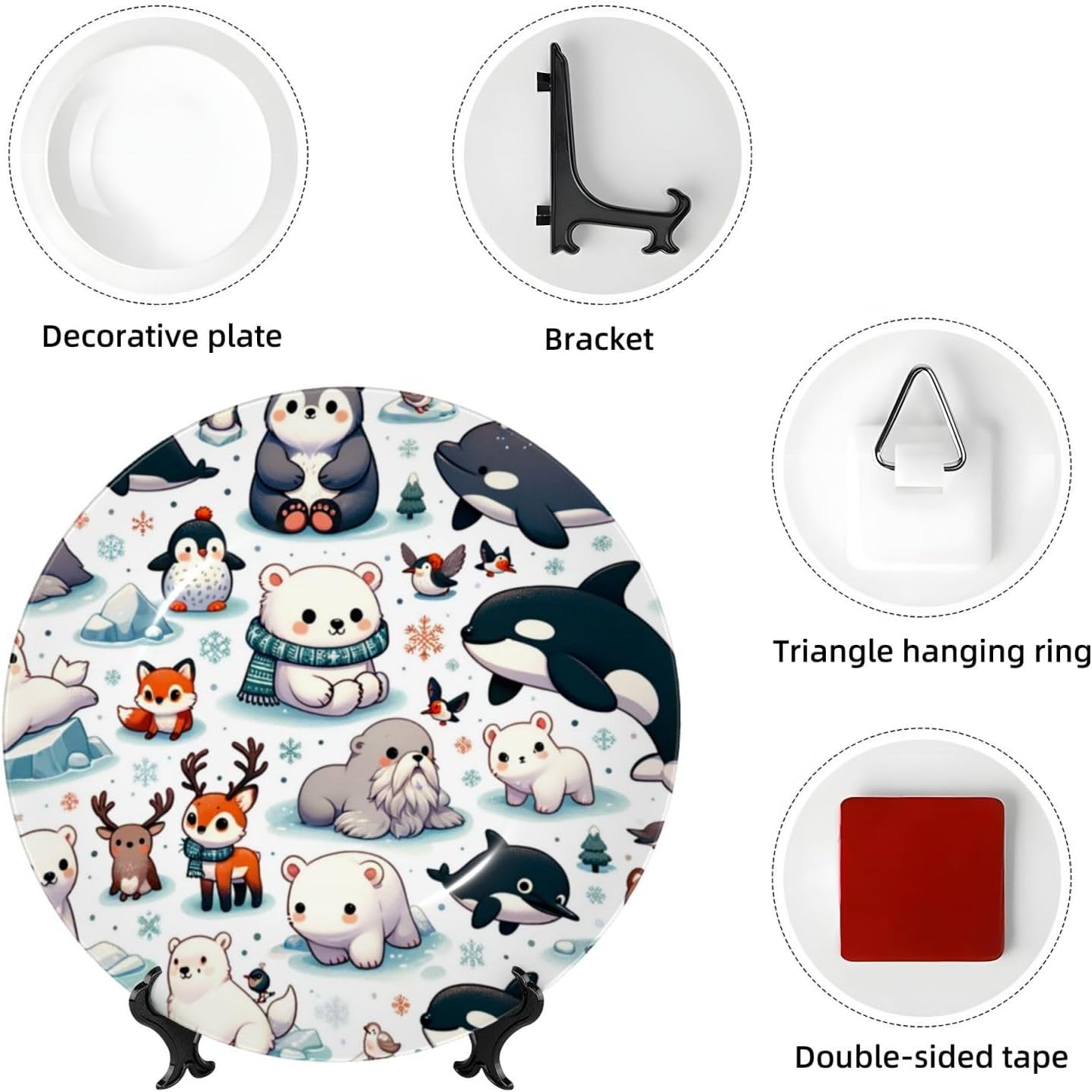 Arctic-Circle-Cute-Animals 10 Inch Decorative Plate With Stand, Elegant Display Wall Plate For Home Decor