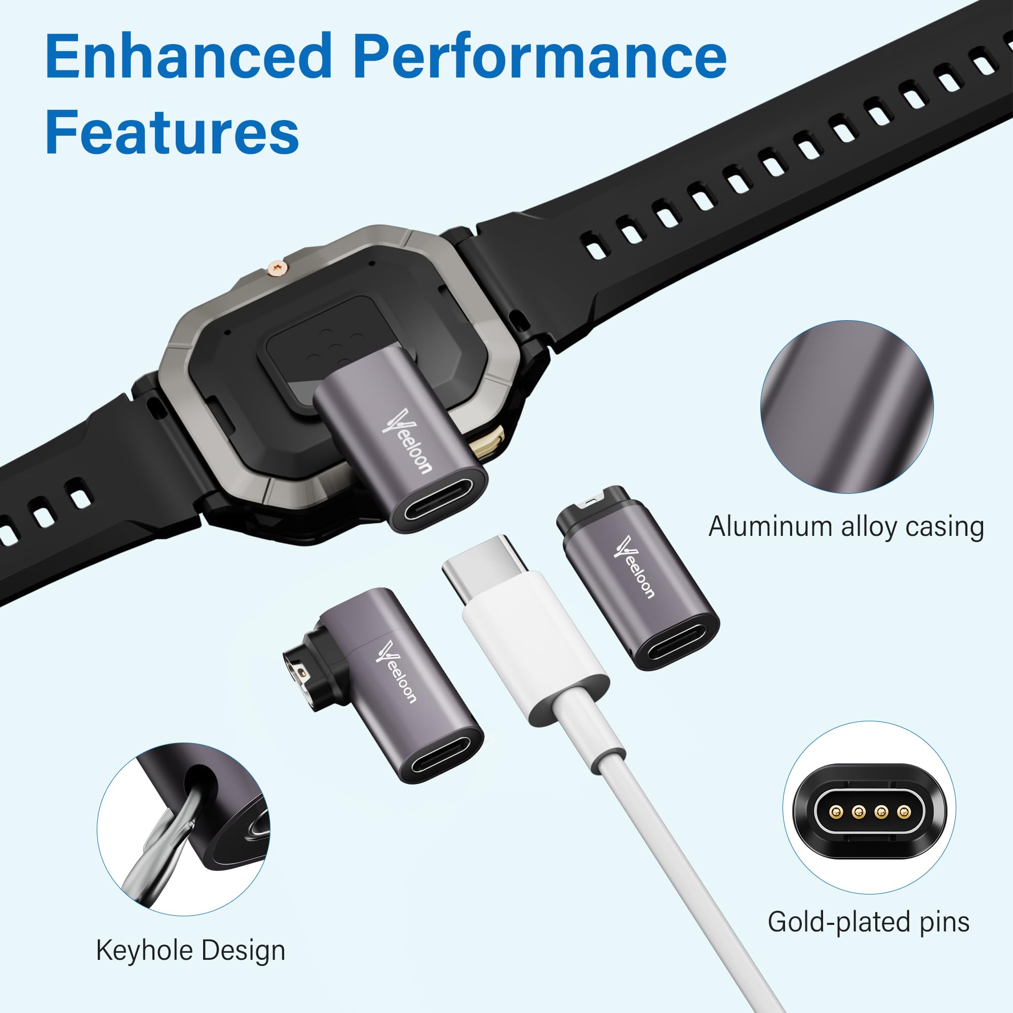 Prosty i zakrzywiony adapter ładujący USB C do zegarka Garmin Watch (zestaw 6 szt.), konwerter kabla C na Garmin Garmin Garmin z taśmą zabezpieczającą przed zgubieniem, bezpieczne szybkie