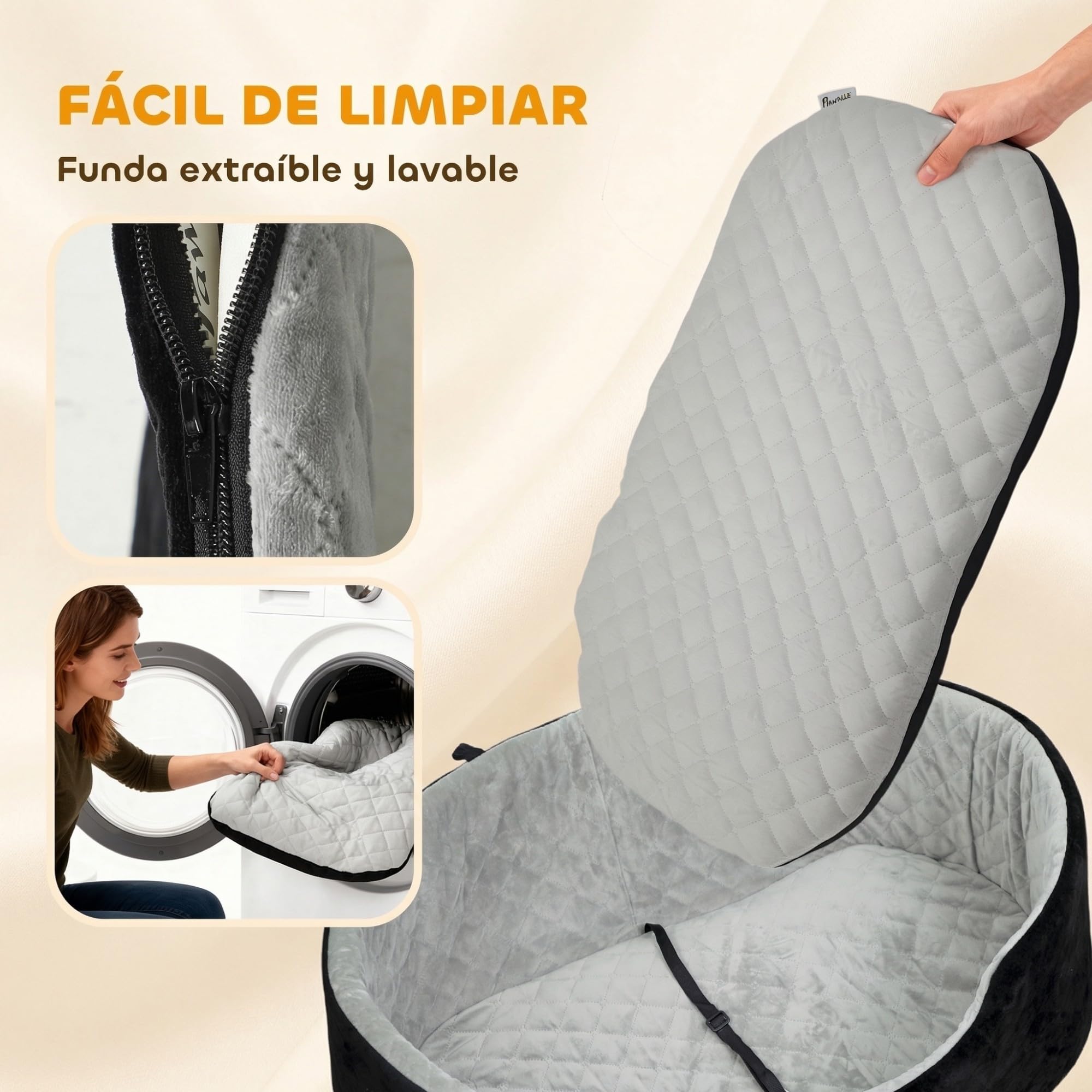 PawHut Asiento de Coche para Perros Pequeños y Medianos, Asiento de Coche para Mascotas hasta 15 kg, Cama de Viaje con Cinturón de Seguridad, Base Antideslizante y Funda Desmontable Lavable