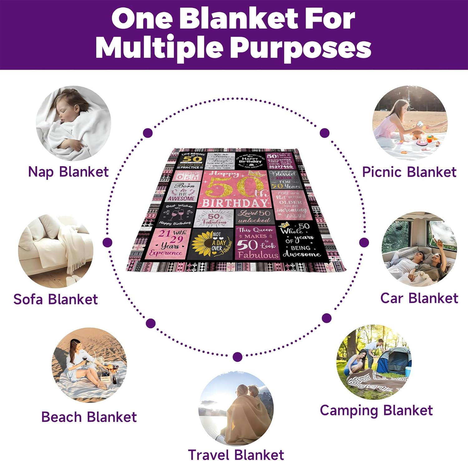 50th Birthday Gifts for Women Girls Throw Blanket 80"X60", 50th Happy Birthday Decorations Blanket, 50th Unique Happy Birthday for Women, 1975 Birthday Gifts for 50 Year Old Woman Throws