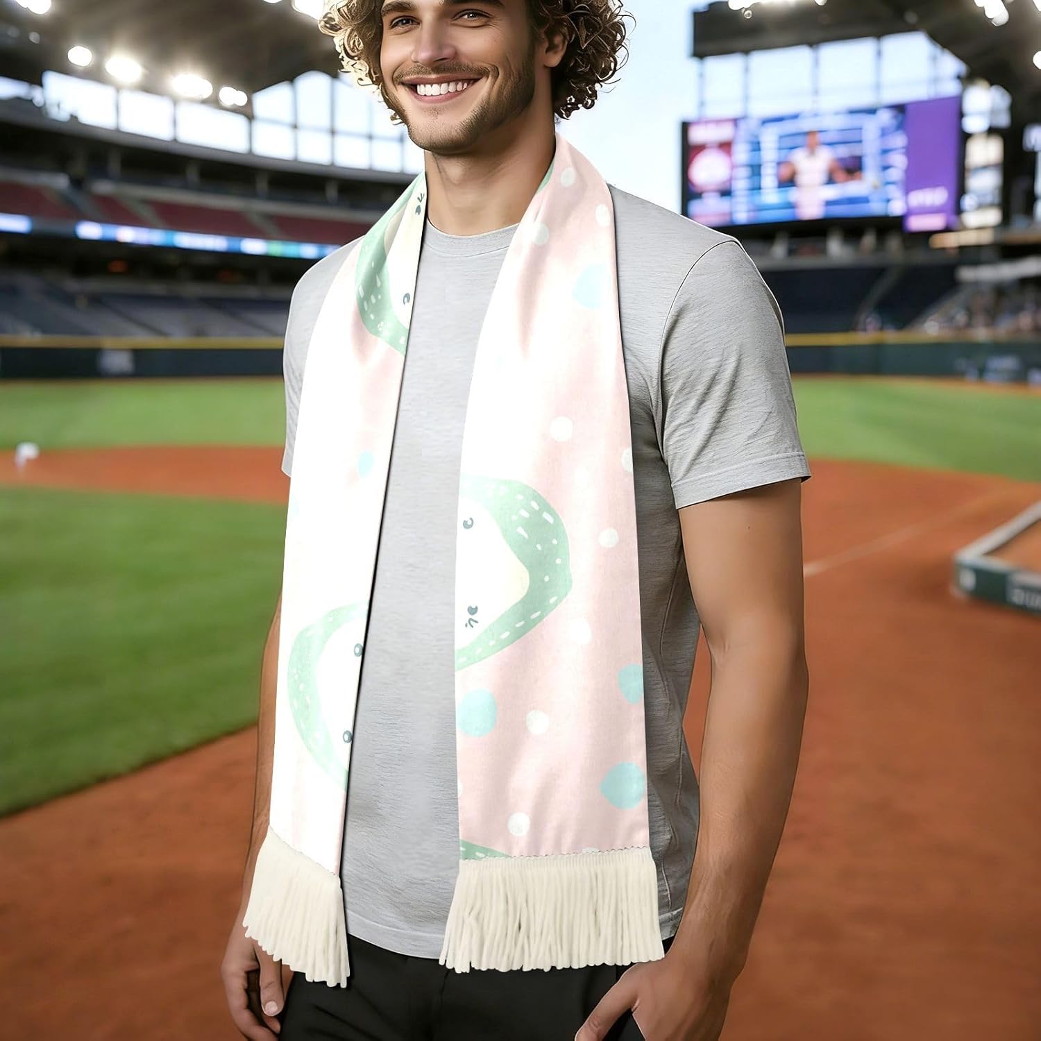 CHIFIGNO Cute Avocado Pink Sports Fan Scarf, Soft Polyester Cheering Towel Scarf for Soccer Fans, Quick Dry with Fringe Ends