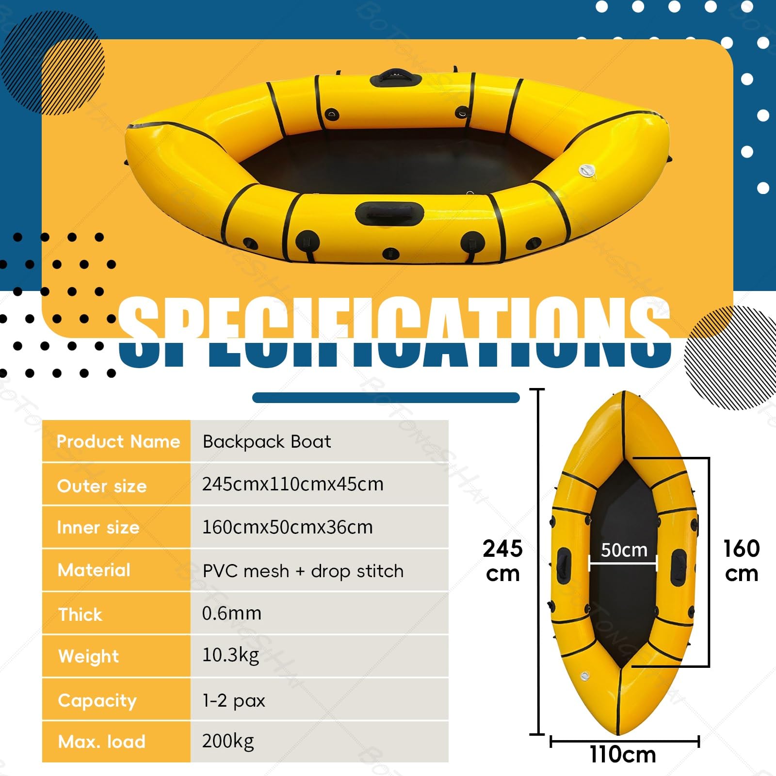 Packraft Kajak Aufblasbar - Ultraleichtes Kanu Aus PVC, Kompakt Faltbar Für Rucksack Und Fahrrad, Ideal Für Fliegenfischen Und Bicycle Drifting
