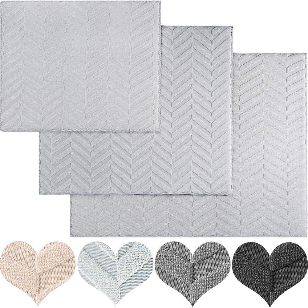 Abtropfmatte, 3er-Set XXL-XL-L, Mikrofaser, ultra saugfähig, für die Küche Grau Twill