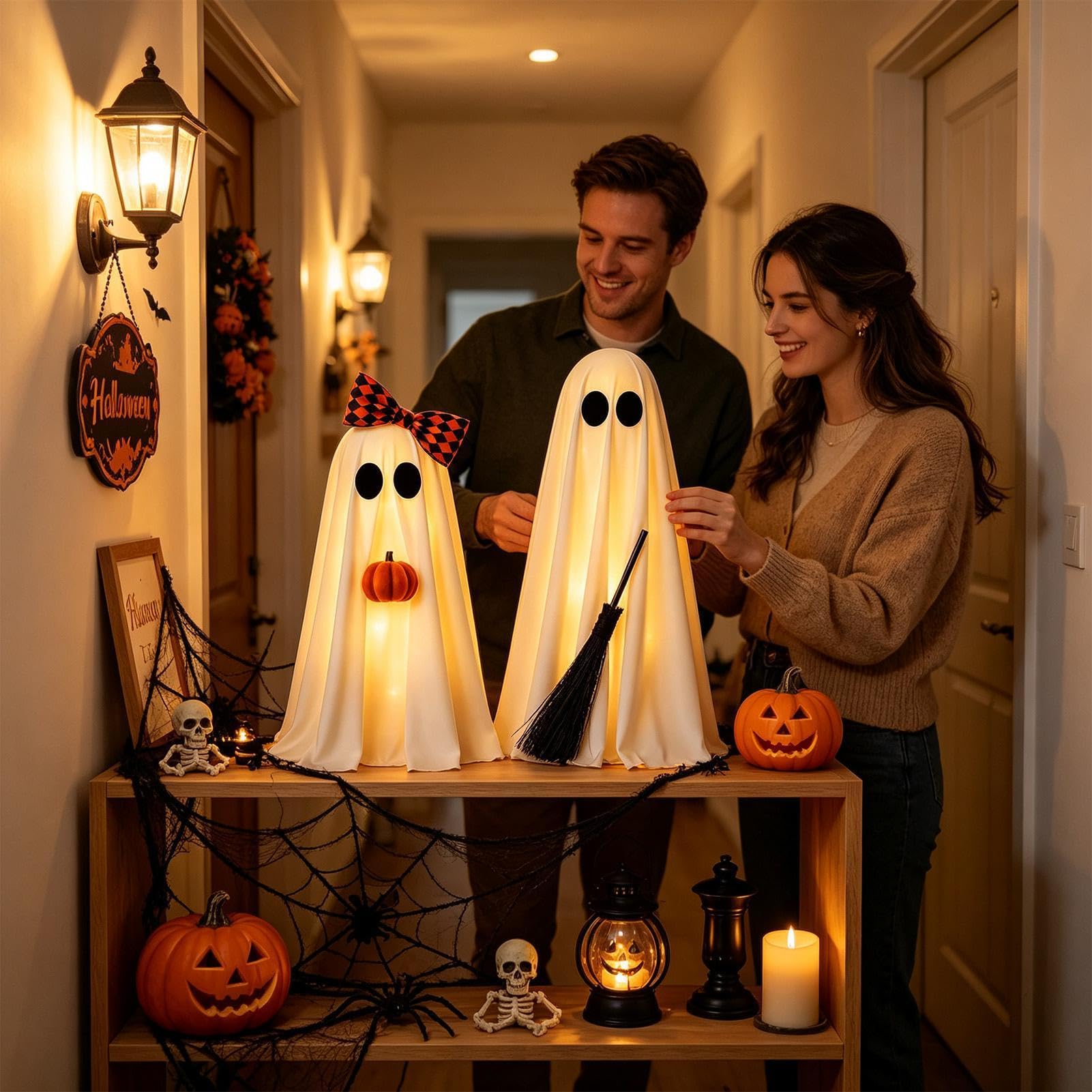 Generisch Halloween-Gespenst Lustige Gruselige LED-Mit Besen Und Kürbis