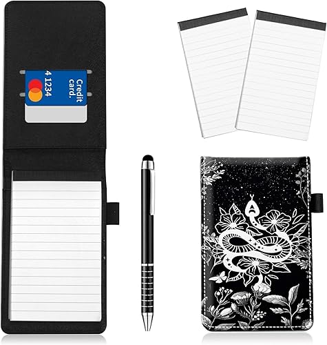 Miniatura 8 de Juego de 4 soportes para bloc de notas de tamaño de bolsillo, de piel sintética, mini bloc de notas con 2 bloc de notas pequeños y lápiz capacitivo