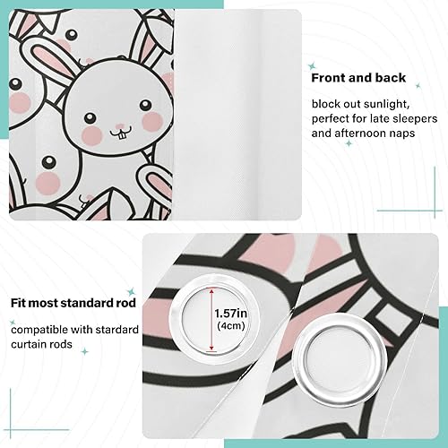 Miniatura 4 de Cortina opaca de dibujos animados de conejo de Pascua de 84 pulgadas, cubierta de ventana negra para dormitorio, sala de estar, cortinas divisoras y