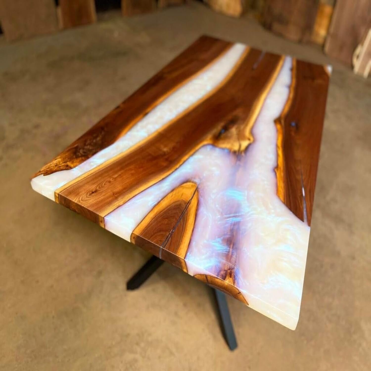 Customized Epoxy Resin Dining Table – White Marble Look Table for 2, 4, 6, 8 – Handmade Coffee Table – Modern Home Décor Furniture for Living Room & Kitchen