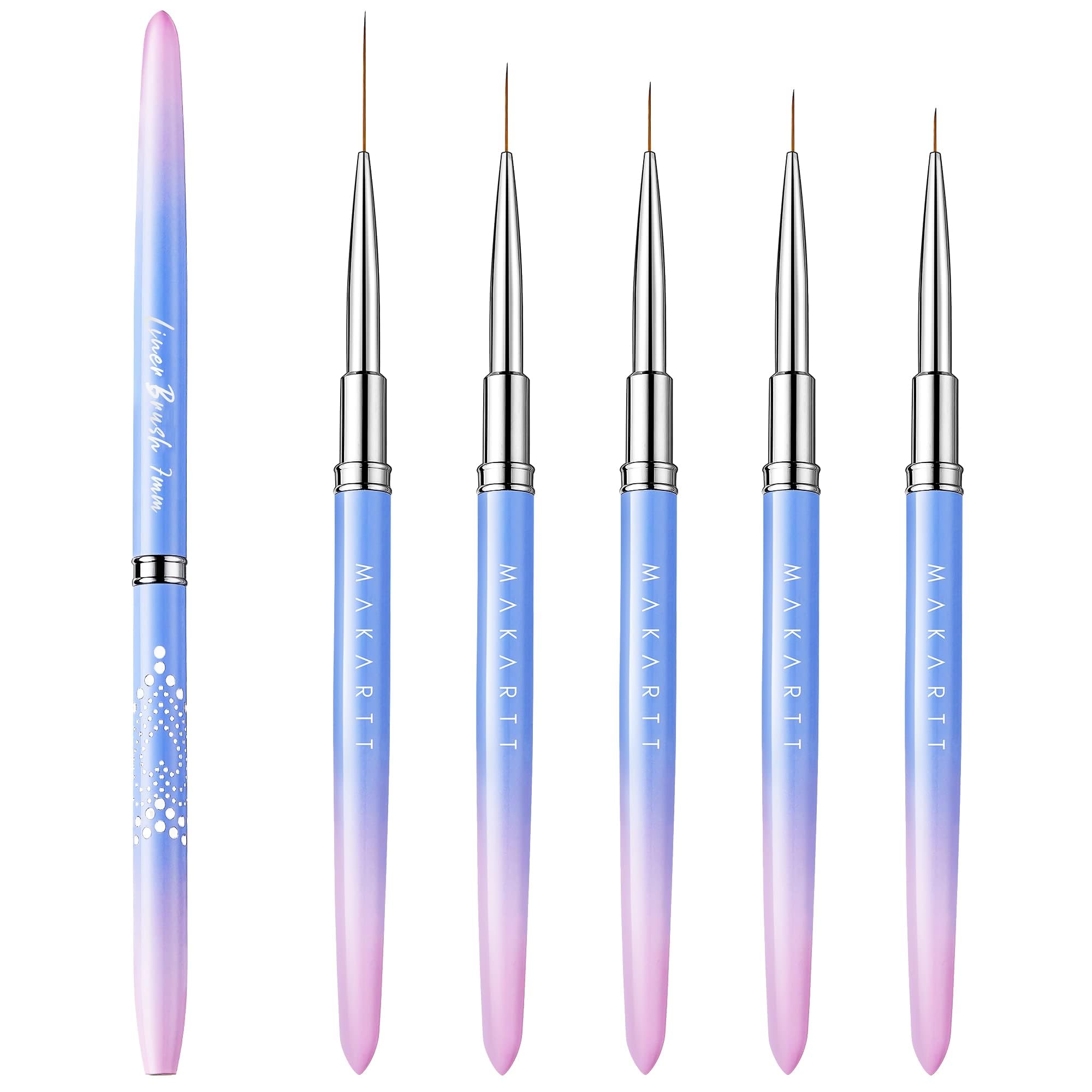 MakarttNail Art Brushes Set: 5pcs Liner Brushes 7/9/11/15/25mm Thin Nail Art Design Brush with Cap Nail Polish Brush for Builder Gel 3D Nail Gel French Tip Tool Nail Painting