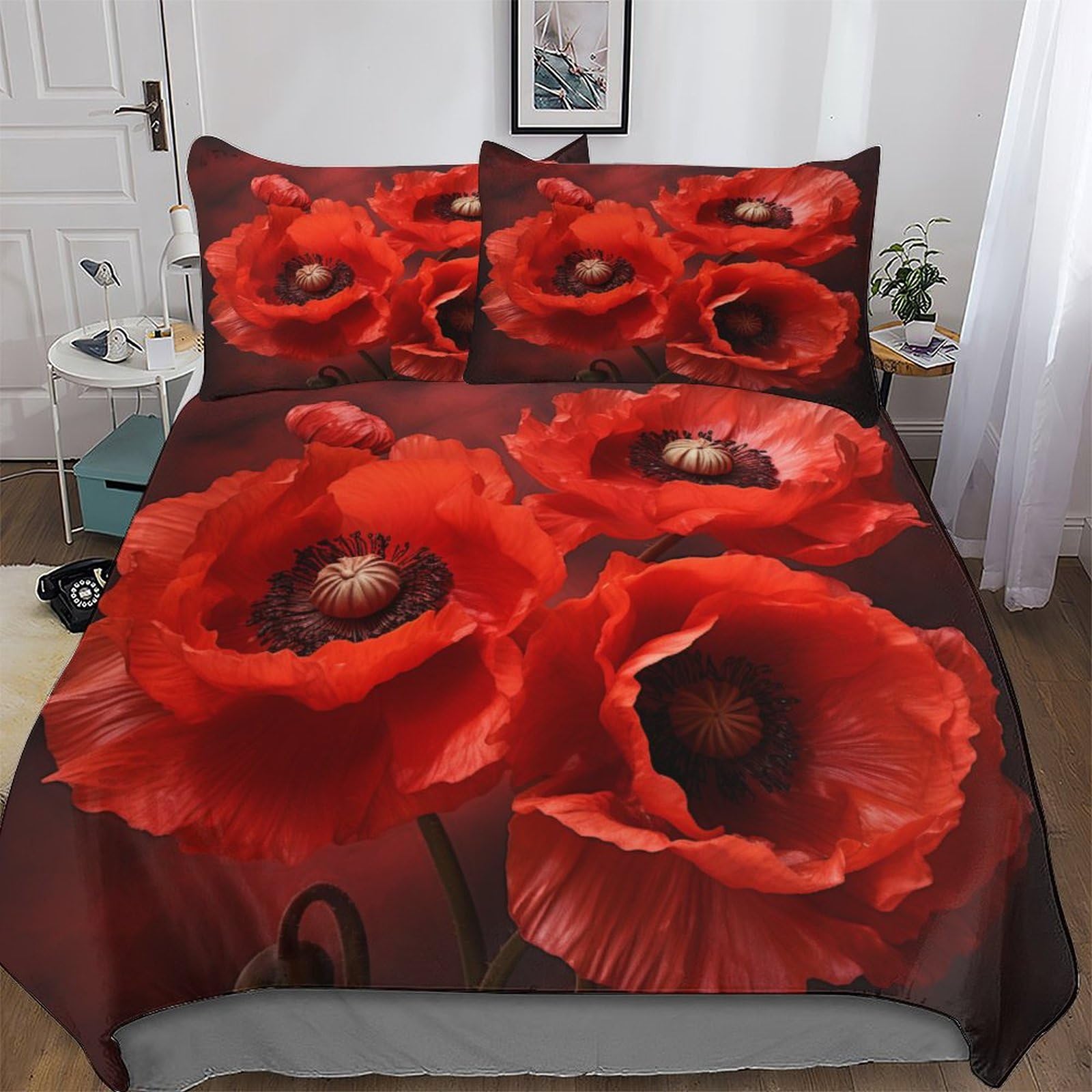 Housse de couette fleur 220x240 parure grand lit King en tissu hypoallergénique facile à laver