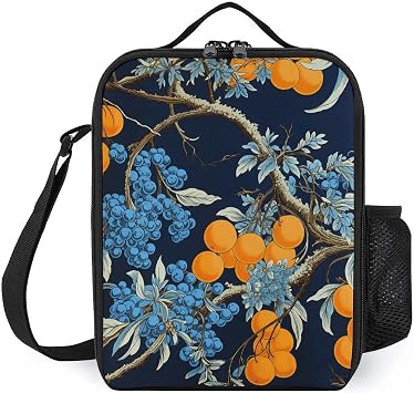 Insulated Lunch Bag Lunch Box for Woman Man Bright Blue Flower Lunchbox Lunch Tote Bag for Work