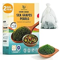 Vista 1 de VieTreasures Perlas de uvas marinas 1.4 onzas (2 paquetes de 0.7 onzas) Águila marina estilo caviar verde Sushi vegano, sin gluten, ensalada