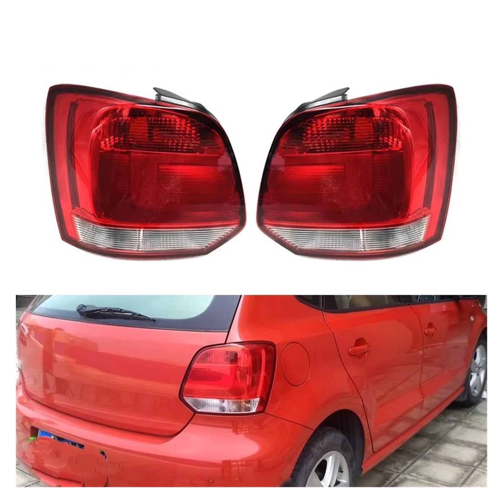 Coche Pilotos Traseros para VW para Polo 2011 para Hatchback Luces Freno Y Parada Lámpara Estacionamiento Señal Luz Trasera Carcasa Sin Bombillas(Izquierda y Derecha)