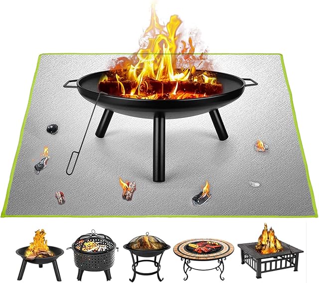 Fire Pit Mat ZITFRI 100x100cm Square Fireproof Mat Grill Mat, 2 Layer Fire Resistant Mat for Decking, Grass, BBQ, Firepad, Camping, Patio Shield, Wooden Floor, Deck Defender