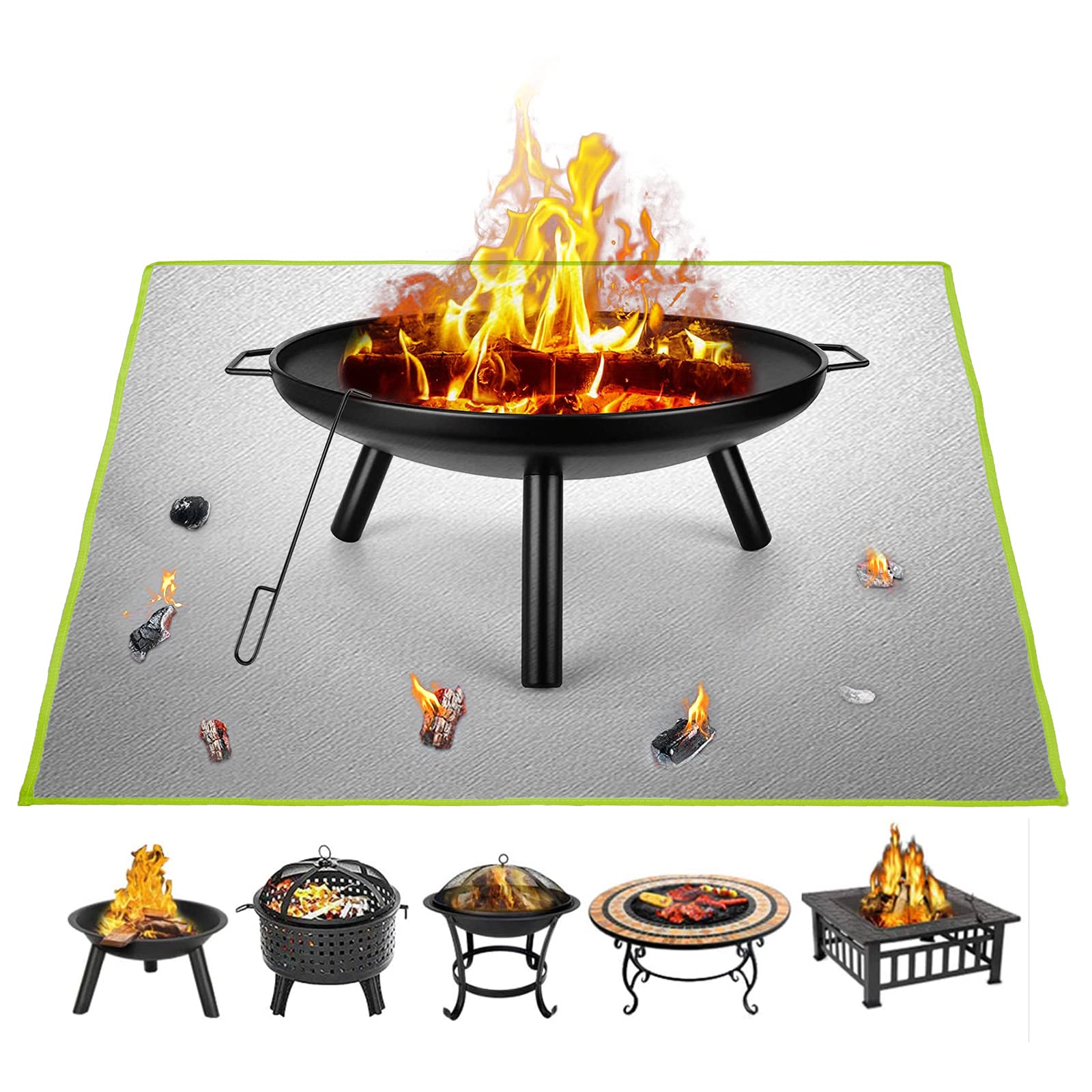 Fire Pit Mat ZITFRI 100x100cm Square Fireproof Mat Grill Mat, 2 Layer Fire Resistant Mat for Decking, Grass, BBQ, Firepad, Camping, Patio Shield, Wooden Floor, Deck Defender