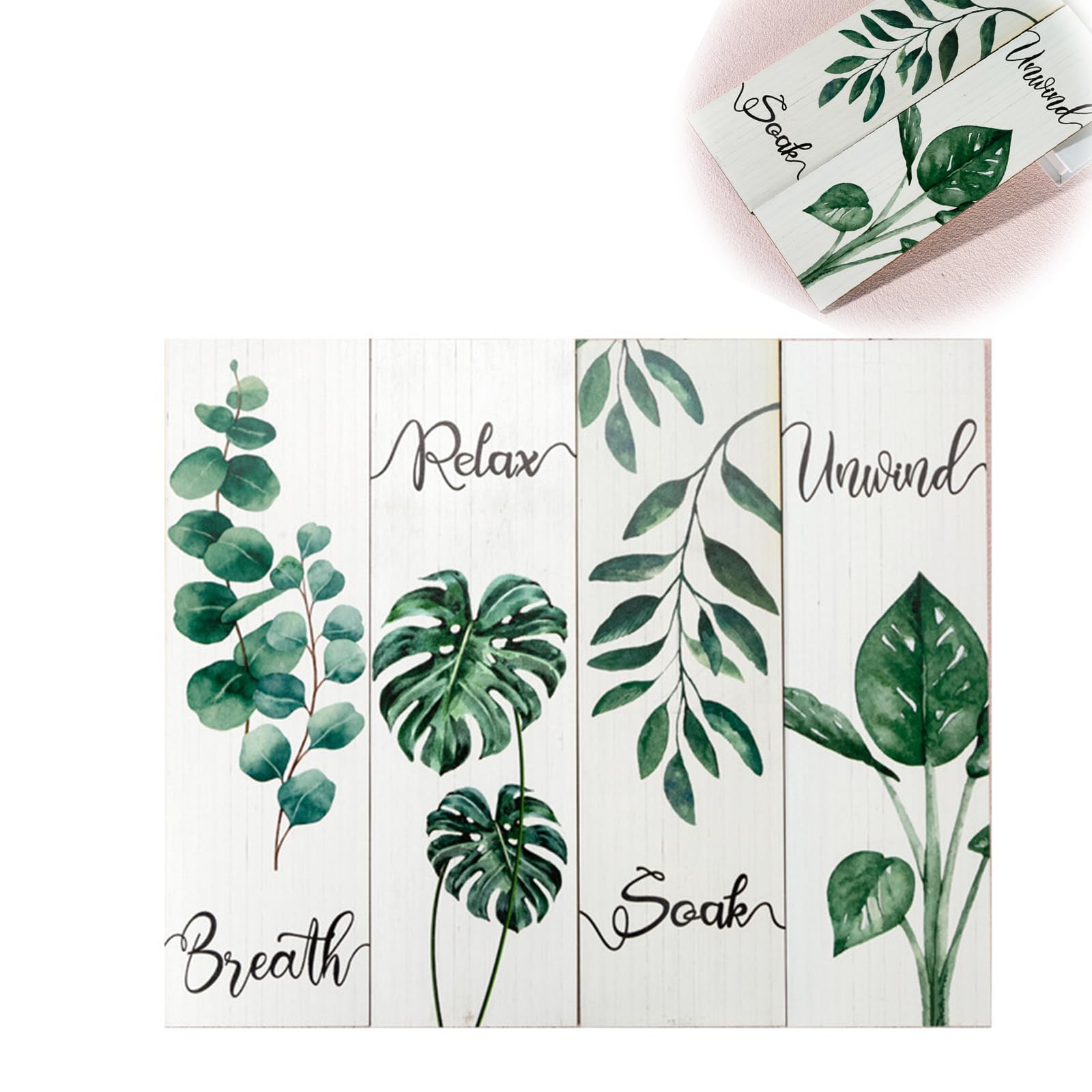 4 pcs Tropical Palm Leaves Wooden Signs Hanging Wall Plaque Boho Leaf Wall Decor Sign for Bathroom Living Room Home Art Hallway Stairs Bedroom Wall Decor (K426-1)