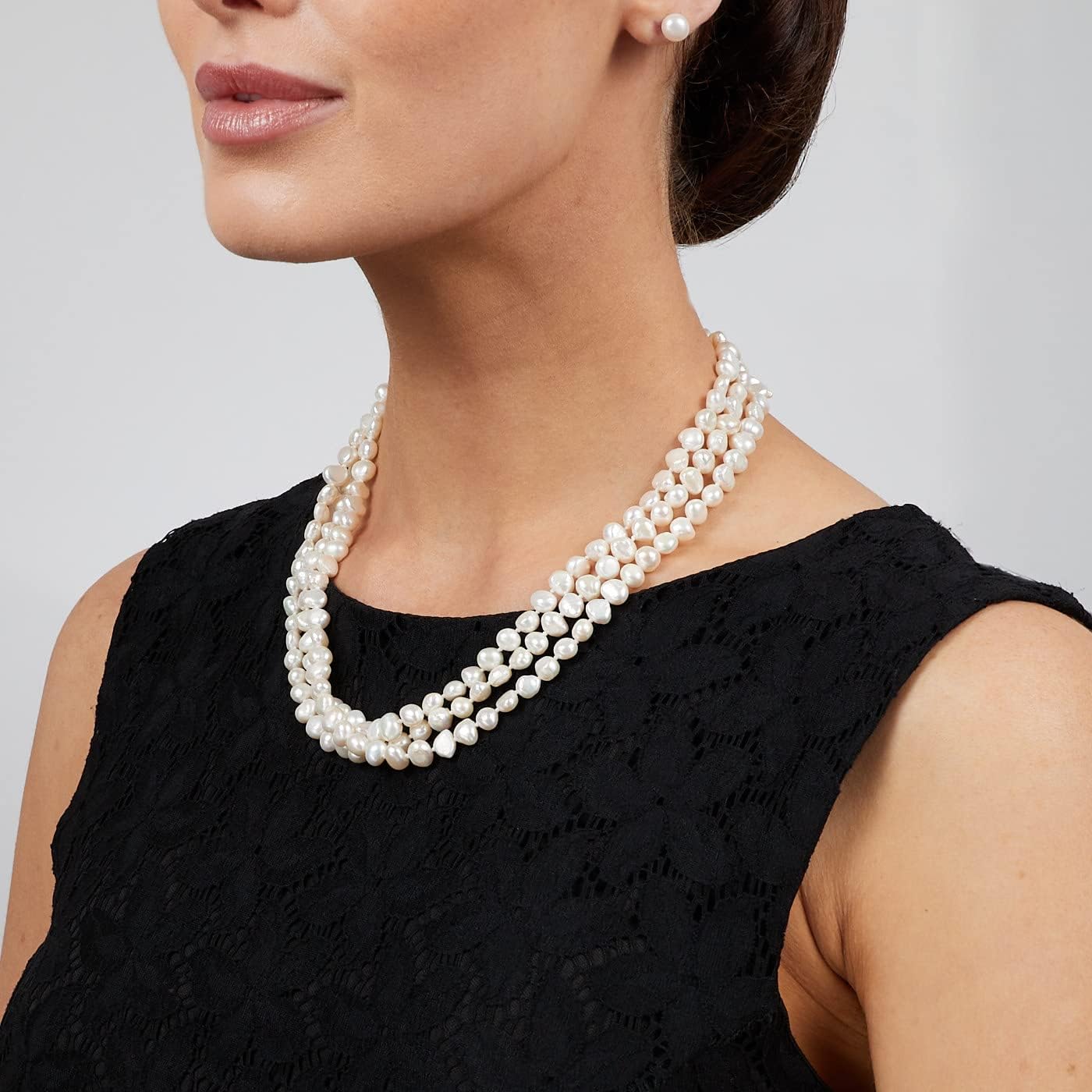 Fab Three-Strand Chunky Modern Twist Cultured Freshwater Baroque Pearl Necklace (White) - Image 4