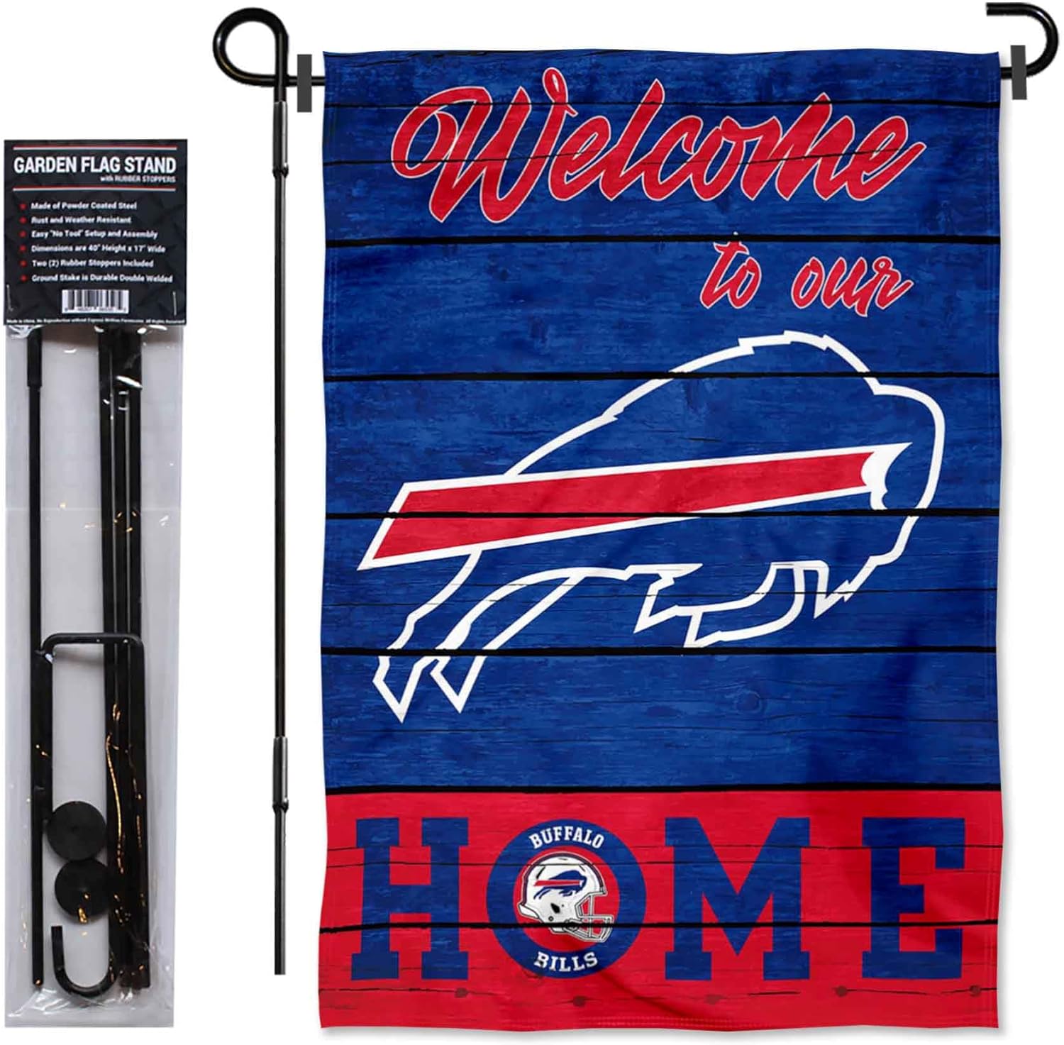 Buffalo Bills Welcome To Our Home Garden Flag and Flagpole Mount - Image 2