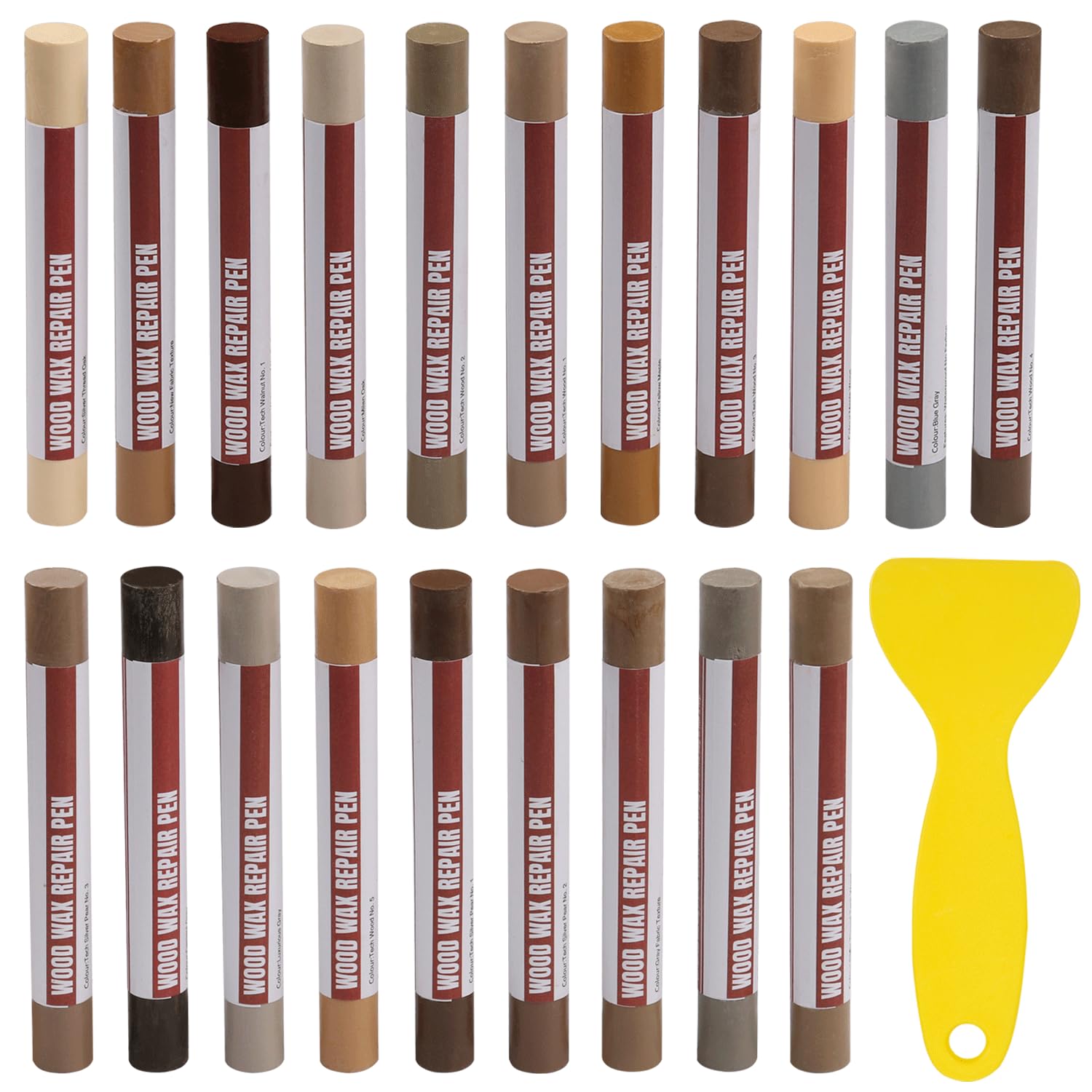 20pcs Wood Filler Sticks with Scraper, Furniture Repair Wax Crayons for Scratch Repair, Laminate Floor, Kitchen Cabinet, Table, Door, Holes & Cracks, [Tech Wood Series]