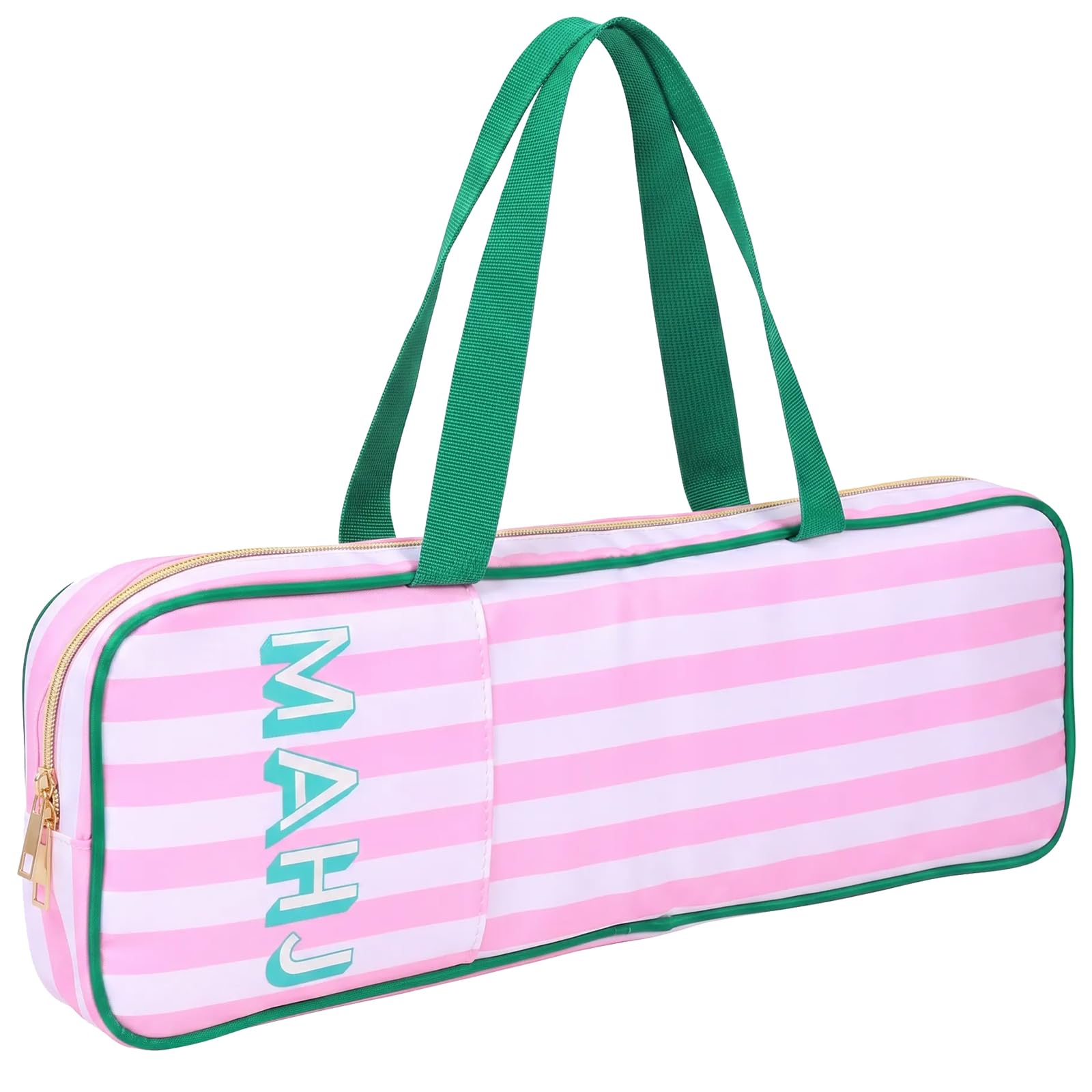 MENIBBLER Mahjong Rack Storage Bag, Lightweight Polyester Storage Bag with Handle and Pocket, Large Capacity Mahjong Accessories Bags Fits Mahjongs Tile and Accessory(Pink Stripe)