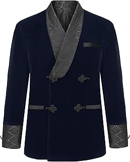 Men's Short Velvet Smoking Jacket Double Breasted Blazer with Quilted Shawl Collar for Wedding Party Dating