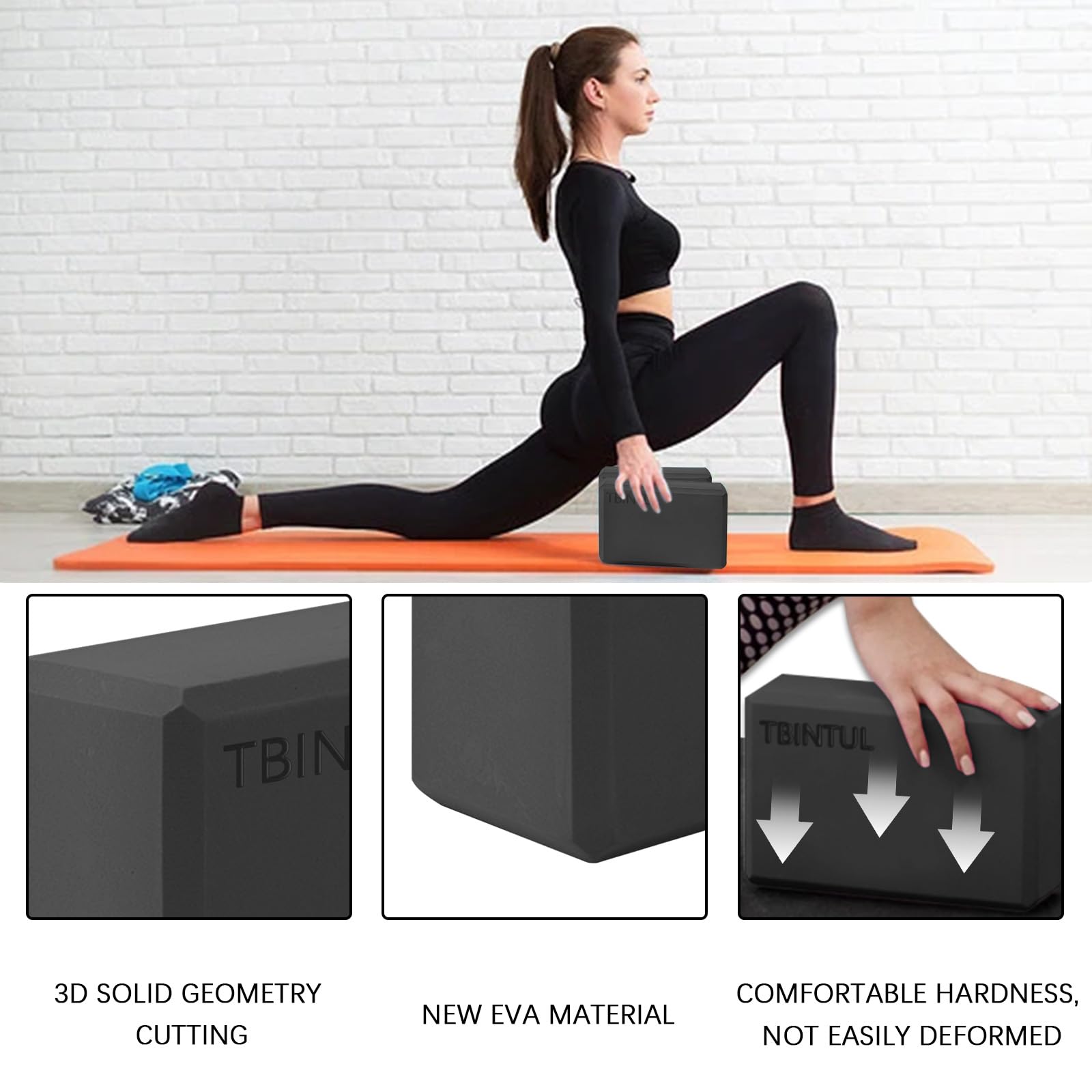 2 x blocchi yoga, 23 x 15 x 7,5 cm, EVA per donne e uomini, nero