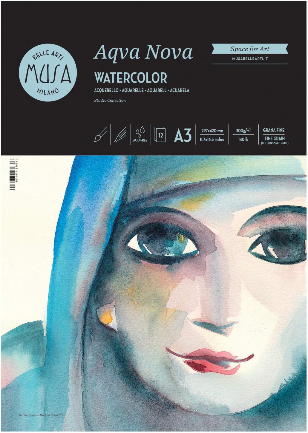 MUSA Belle ARTI CWR A3 Watercolour Album 12 Sheets 300g Fine Grain Pure Cellulose.