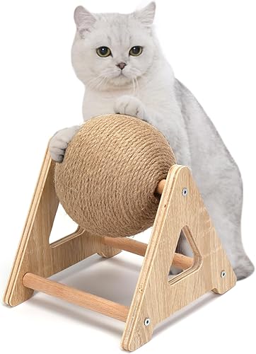 Outamateur Juguete de bola rascador para gatos, bola rascador de sisal con soporte estable, juguete interactivo para ejercicios para gatos, juego