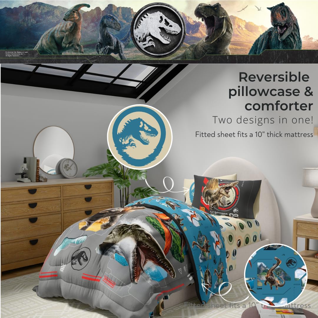 Jurassic World Fallen Kingdom Bettwäsche-Set – Mikrofaser-Bettlaken 4-teilig Full Size