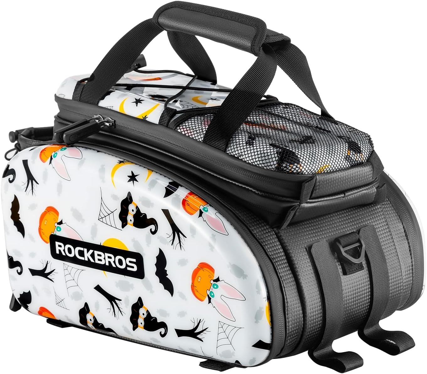 ROCKBROS Bike Rack Bag Trunk Halloween Pattern Waterproof Bike Bags for Bicycle Rear Rack EVA Hard Shell Bicycle Rear Seat Cargo Pack Pannier 35L