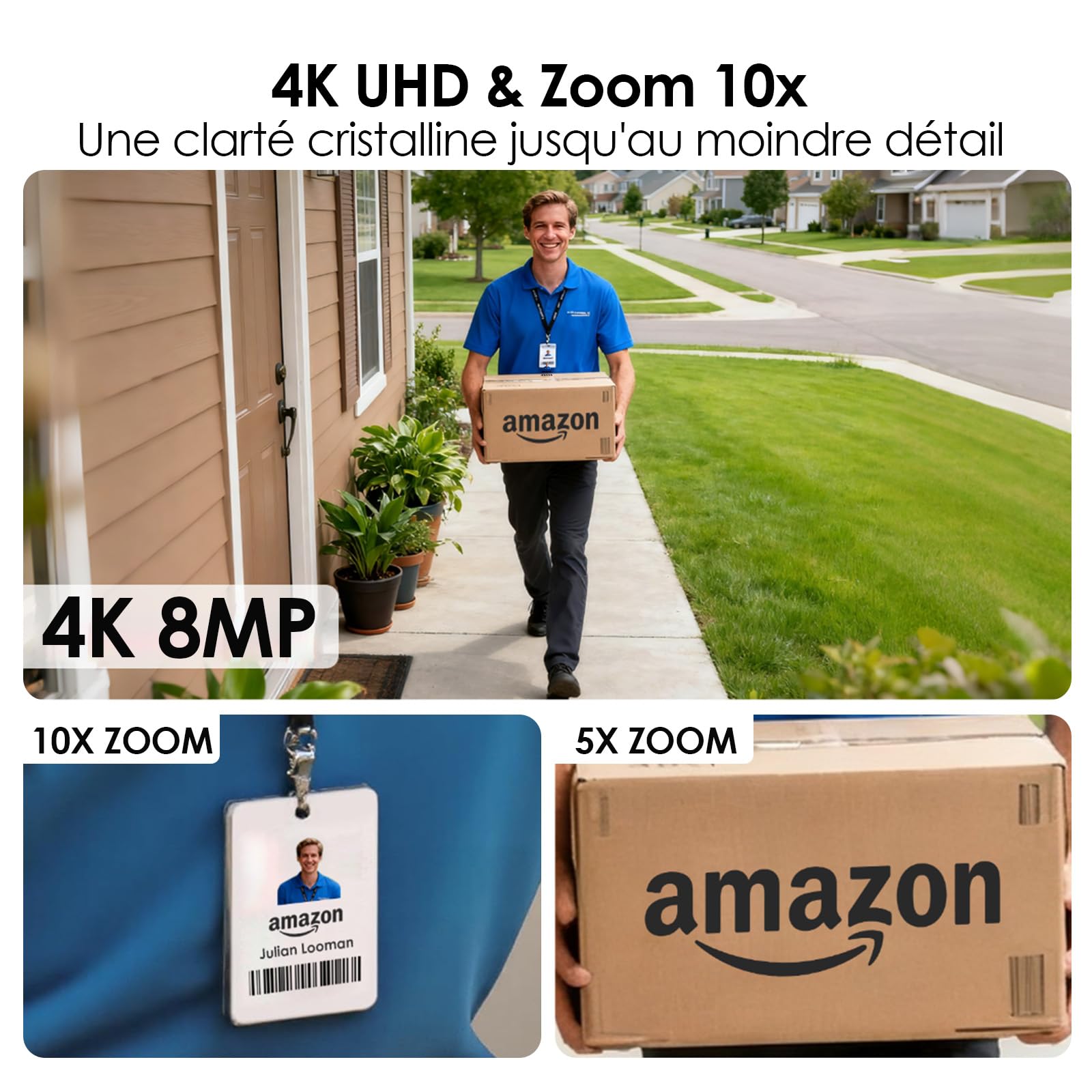 CZEview 2K/4K Camera Surveillance WiFi Extérieure Solaire sans Fil, System d'Alarme, 360° Caméra Exterieure Batterie, Détection Mouvement, Vision Nocturne en Couleur (Blanche, 2k)