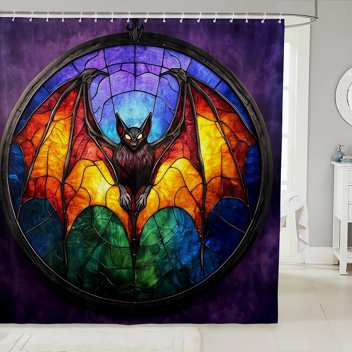 Rideau de douche Halloween géométrique motif chauve-souris mystique