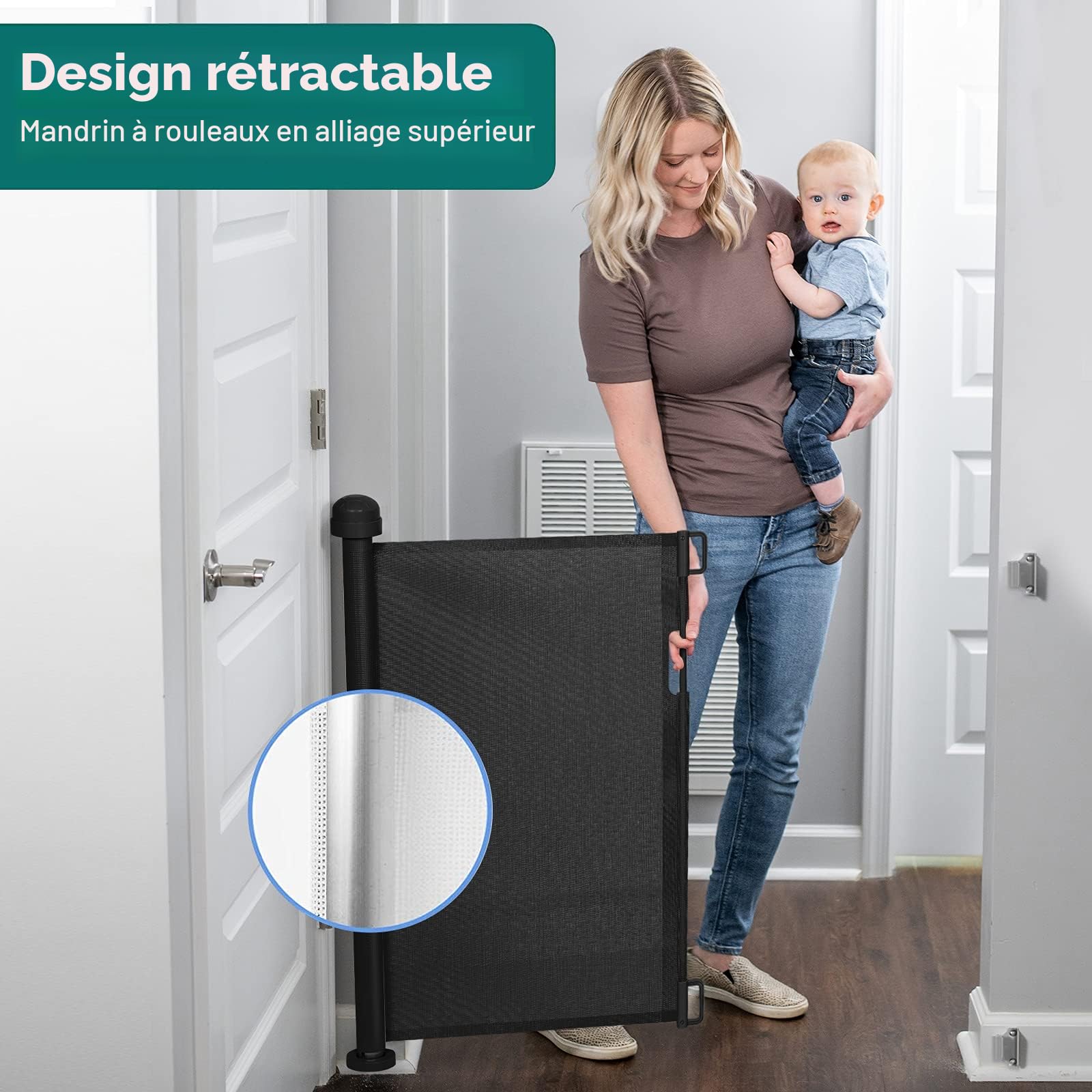 YOOFOR Barrière de Sécurité Escalier Rétractable pour Bébés et Chiens, 0-140 cm, 85 cm de Haut, Barrière Extensible Opération à Une Main, Barrière Escalier pour Les Escaliers/Portes/Couloirs (