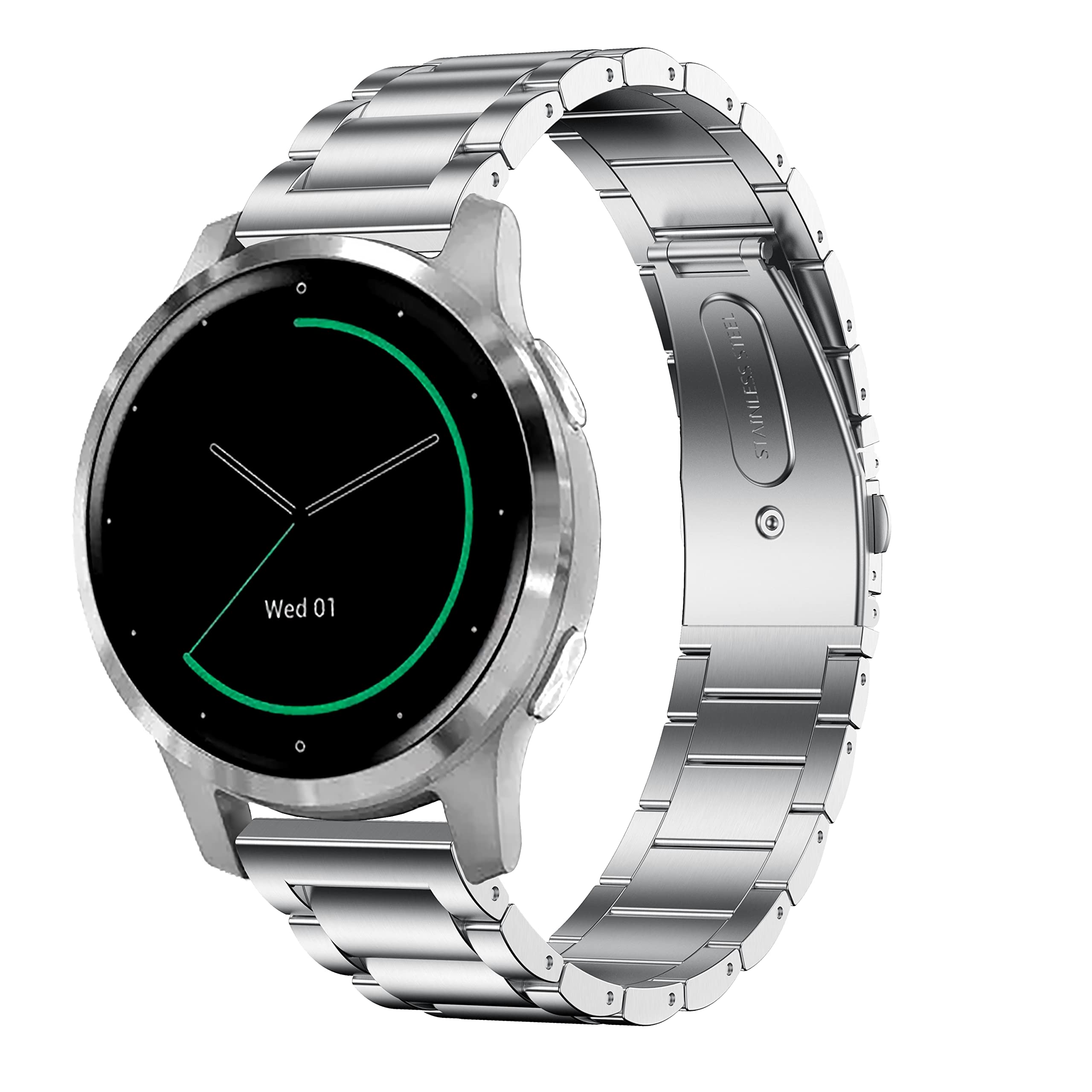 Compatible avec Garmin Vivoactive 4 45 mm/Venu 2 45 mm, bracelet de rechange 22 mm, maille milanaise et acier inoxydable pour Forerunner 745/265/255/255 Music, 46 mm, noir