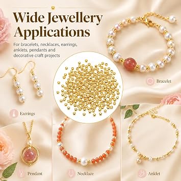 100PCS 2mm Gold Spacer Beads - 18K Gold Plated Copper Round Beads - Smooth Seamless Metal Beads for Bracelet Necklace Jewellery Making DIY Crafting [Gold]