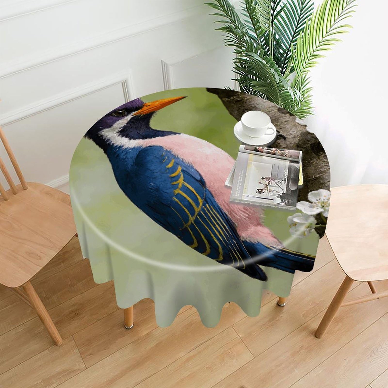 FodPand Woodpecker Round Tablecloth - 60 Inch Premium Polyester Table Cloth, Fashion Wrinkle Resistant Decorative Table Cover for Dining Kitchen Party Buffet Tables