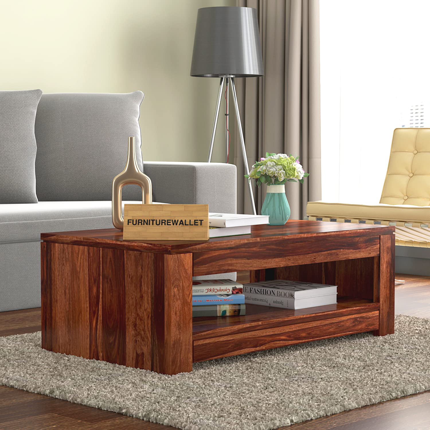 FURNITUREWALLET Wooden Center Table for Living Room Coffee Table for