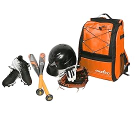 Athletico Youth Baseball Bag - Bat Backpack for Baseball, T-Ball & Softball Equipment & Gear | Holds Bat, Helmet, Glove | Fence Hook (Orange)