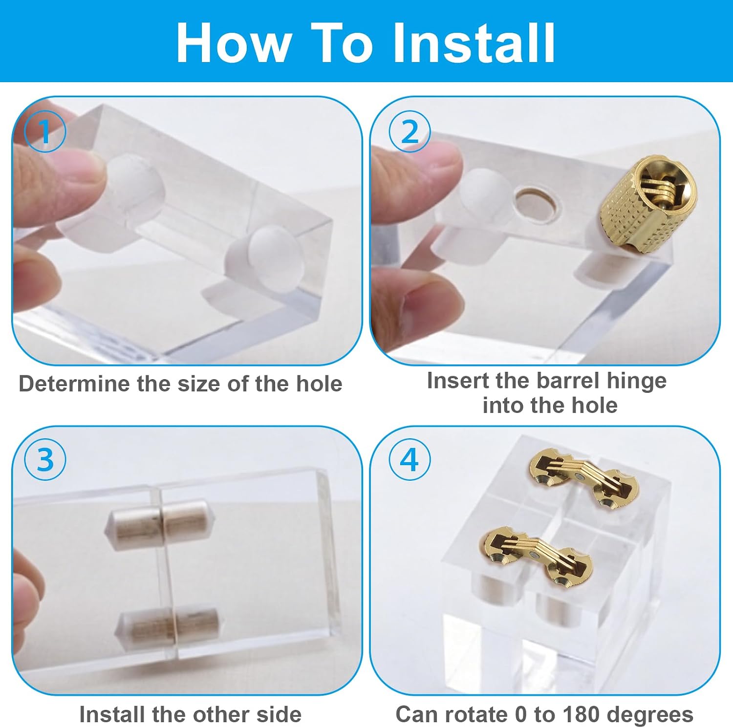 Hidden Brass Hinges, 8mm, 180 Degree, 8Pcs
