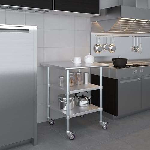 Miniatura 9 de AmGood Stainless Steel Work Table with 2 Shelves and Casters  Metal Utility Table On Wheels (Stainless Steel Work Table with 2 Shelves + Casters,