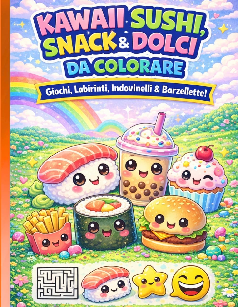 Kawaii Sushi, Snack & Dolci: Giochi, Labirinti, Indovinelli e Barzellette! (Disegni da colorare per bambini)